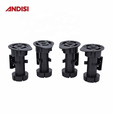 Adjustable Kitchen Cabinet Leveling Feet Black Finish 100-190MM Height PP ABS Material