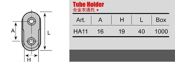 Length 44mm Zinc Alloy Wardrobe Fittings for 30x15mm Oval Tube Oval Pipe Support Bracket