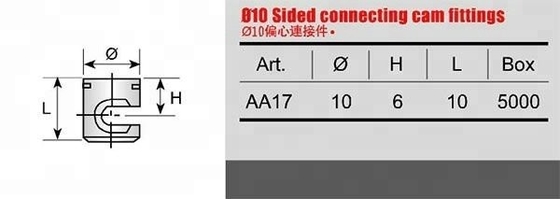 10mm Cam Bolt and M6 Dowel Furniture Connector for Home Office Eccentric Cam Screws